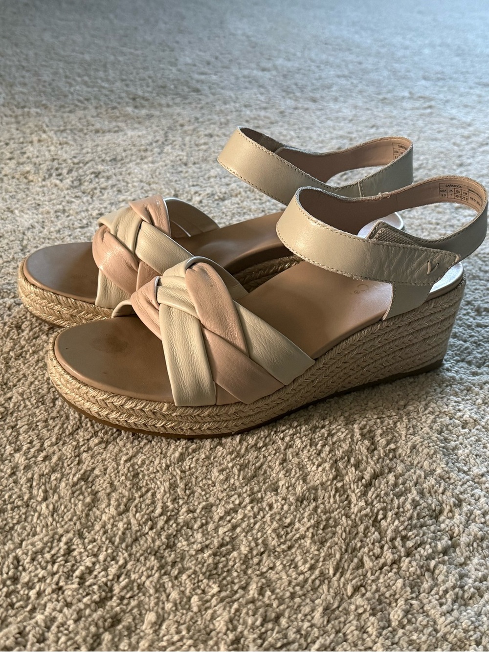 Women's Vionic Saratoga Braided Wedge Sandals in Cream and Blush - Size 9.5